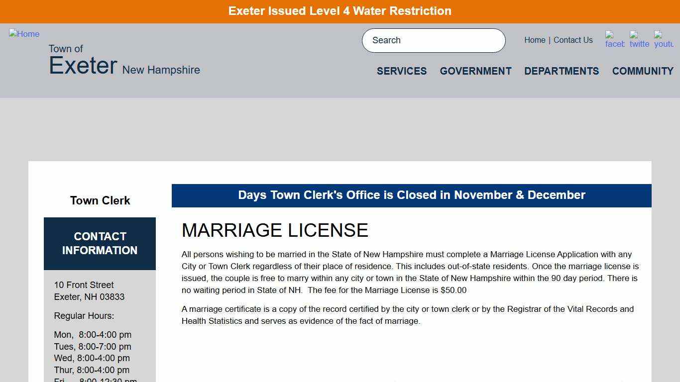 MARRIAGE LICENSE | Town of Exeter New Hampshire Official Website