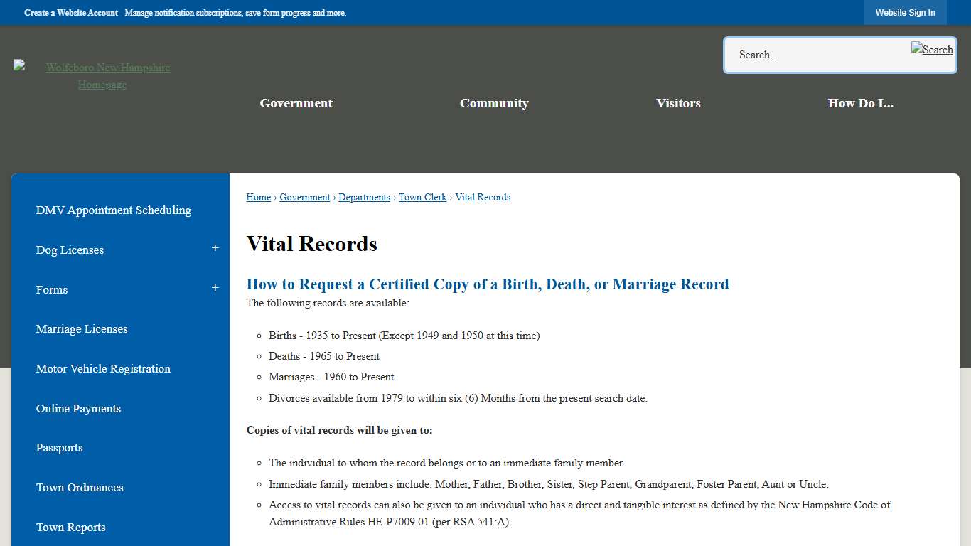 Vital Records | Wolfeboro, NH