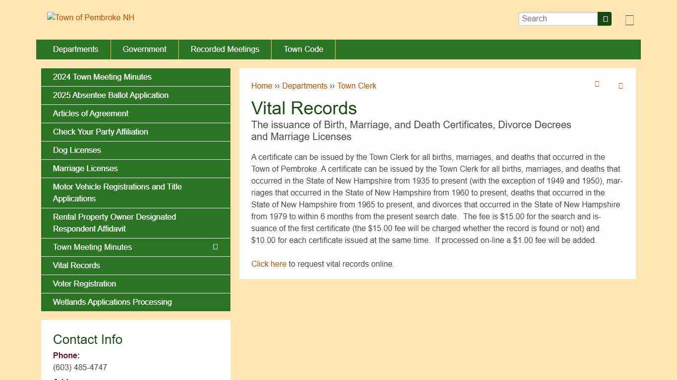 Vital Records | Town of Pembroke NH
