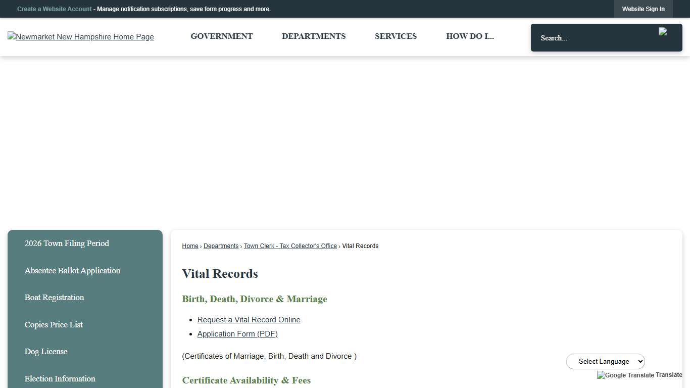 Vital Records | Newmarket, NH