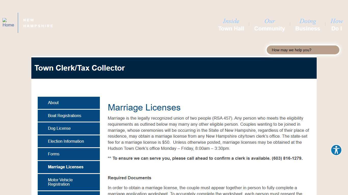 Marriage Licenses | Hudson New Hampshire