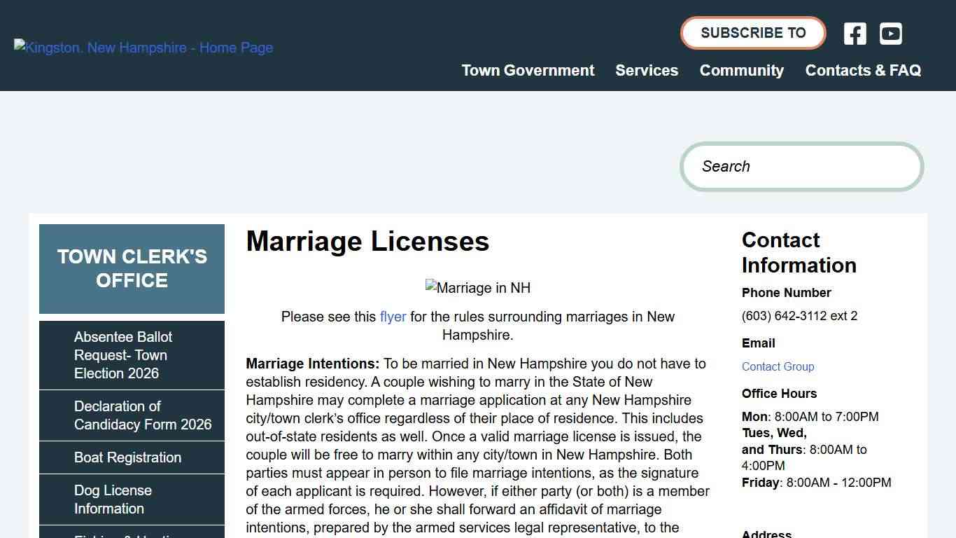 Marriage Licenses | Kingston, NH